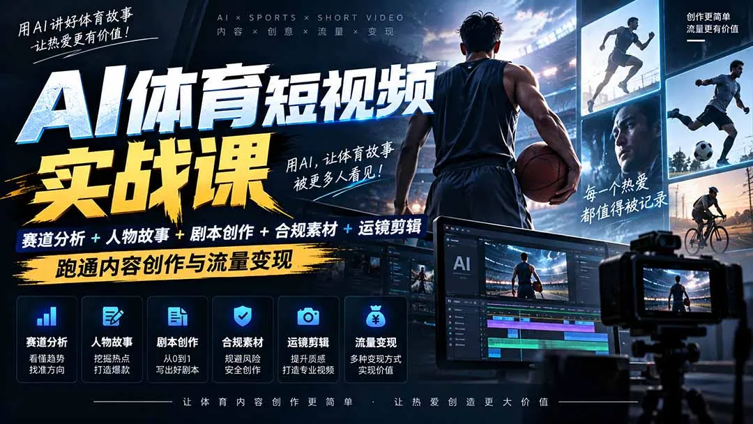 AI体育短视频赛道顶级玩法｜赛道分析+人物故事+剧本创作+版权处理+运镜剪辑，跑通流量变现-日赚1K+-续财库