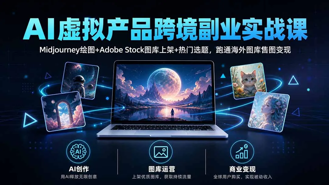 AI虚拟产品跨境副业实战课｜Midjourney绘图+Adobe Stock图库上架+热门选题，跑通海外图库售图变现-续财库