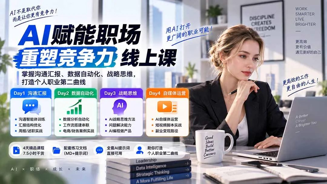 AI职场提效与第二曲线实战课-无水印：学习沟通汇报、数据工作流和战略思维，掌握AI编程做产品及自媒体运营方法-续财库