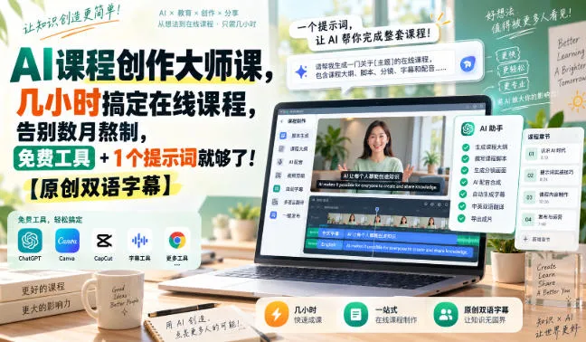 AI课程创作大师课，几小时搞定在线课程，告别数月熬制，免费工具+1个提示词就够了！【原创双语字幕】-续财库