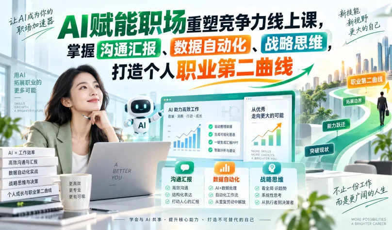 AI赋能职场重塑竞争力线上课，掌握沟通汇报、数据自动化、战略思维，打造个人职业第二曲线-续财库