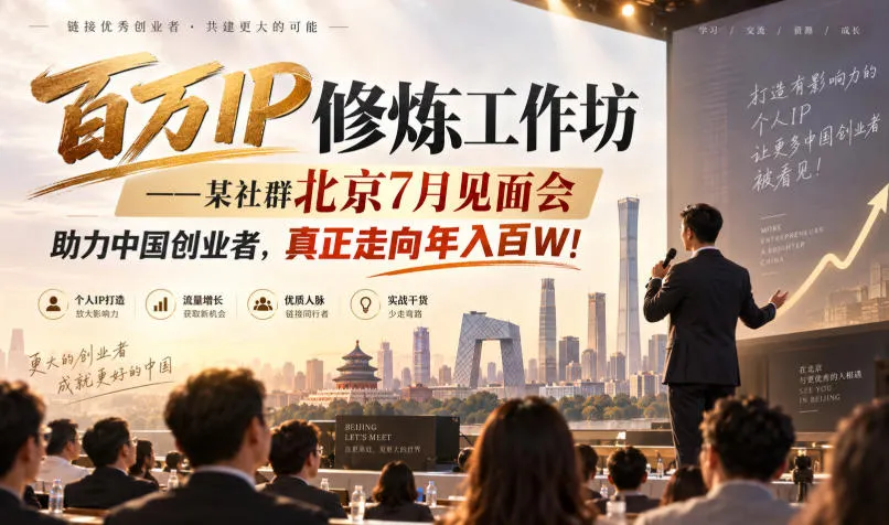 百万IP修炼工作坊——某社群北京7月见面会，助力中国创业者，真正走向年入百W!-续财库