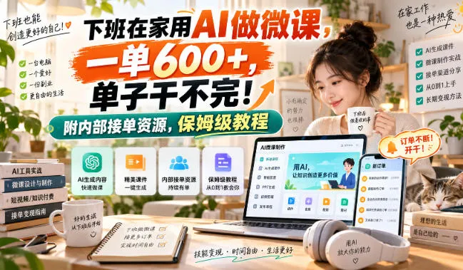 下班在家用AI做微课，一单600+，单子干不完！附内部接单资源，保姆级教程【揭秘】-续财库