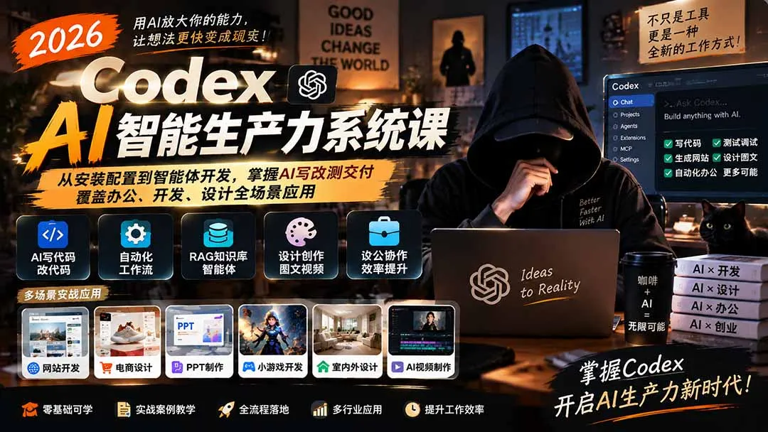 2026 Codex AI智能生产力系统课-更新｜从安装配置到智能体开发，掌握AI写改测交付，覆盖办公、开发、设计全场景应用-续财库