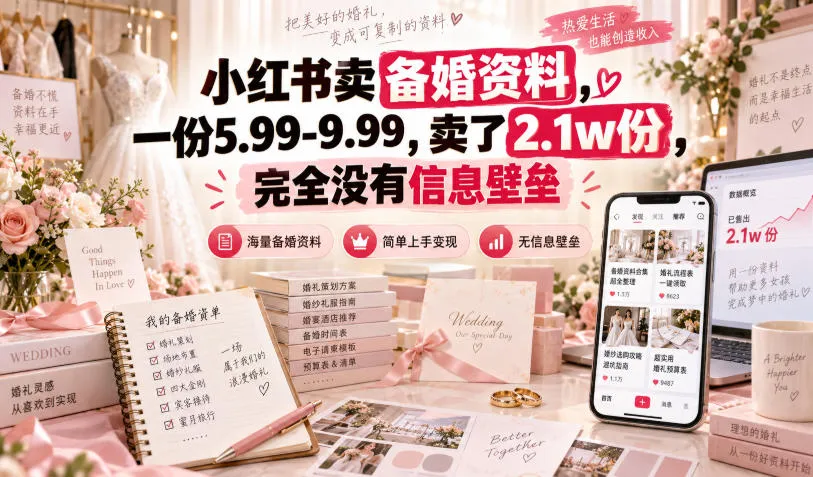 小红书卖备婚资料，一份5.99-9.99，卖了2.1w份，完全没有信息壁垒-续财库