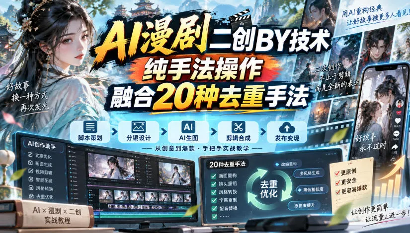 AI漫剧二创搬运技术，纯手法操作，融合20种去重手法-续财库