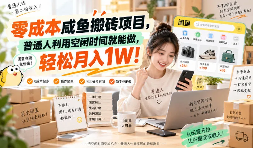 零成本咸鱼搬砖项目,普通人利用空闲时间就能做,轻松月入1W!【揭秘】-续财库