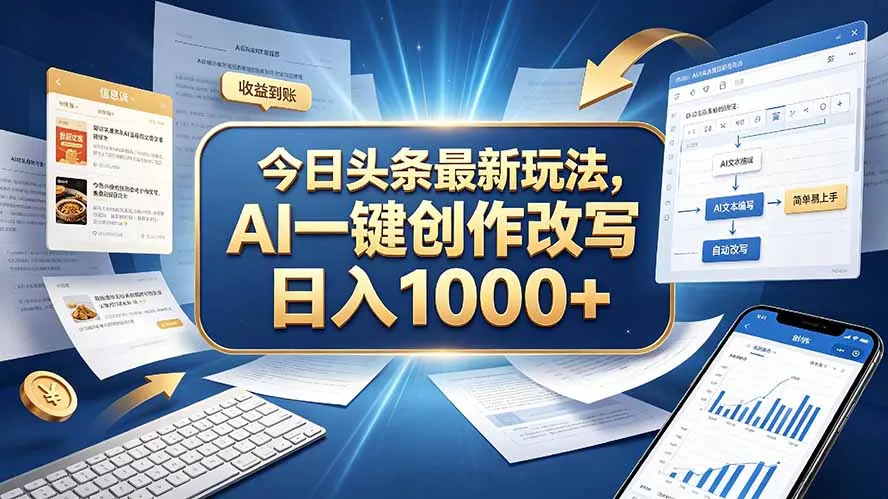 今日头条最新玩法，AI 一键创作改写，简单易上手，轻松日入 1000 +-续财库