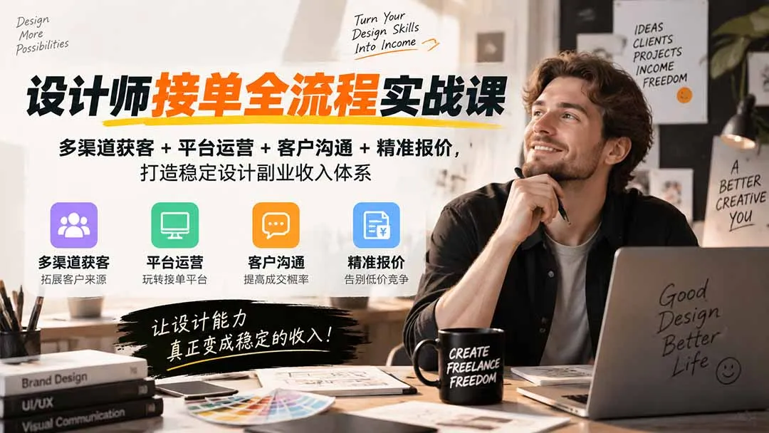 设计师接单全流程实战课-无水印|多渠道获客+平台运营+客户沟通+精准报价,打造稳定设计副业收入体系-续财库