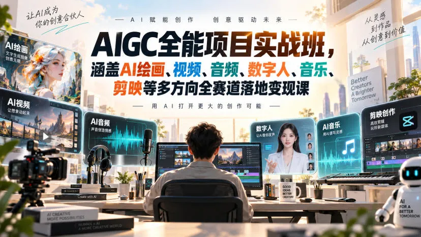 AIGC全能项目实战班，涵盖AI绘画、视频、音频、数字人、音乐、剪映等多方向全赛道落地变现课(更新)-续财库