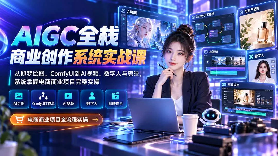 AIGC全栈商业创作系统实战课-无水印：从即梦绘图、ComfyUI到AI视频、数字人与剪映，系统掌握电商商业项目完整实操-续财库