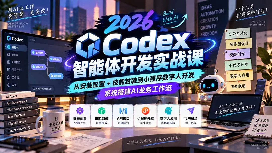 2026Codex智能体开发实战课：从安装配置+技能封装到小程序数字人开发，系统搭建AI业务工作流-续财库