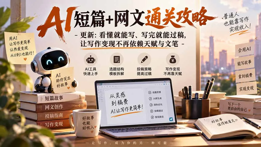 AI短篇+网文通关攻略-更新0921：看懂就能写、写完就能过稿，让写作变现不再依赖天赋与文笔-续财库