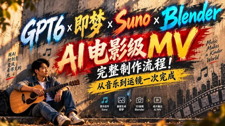 GPT6×即梦×Suno×Blender|AI电影级MV完整制作流程!从音乐到运镜一次完成!-续财库