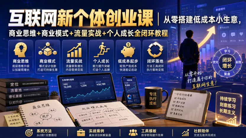 互联网新个体创业课|从零搭建低成本小生意,商业思维+商业模式+流量实战+个人成长全闭环教程(更新0922)-续财库