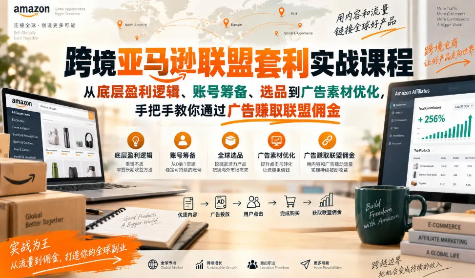跨境亚马逊联盟套利实战课程,从底层盈利逻辑、账号筹备、选品到广告素材优化,手把手教你通过广告賺取联盟佣金-续财库