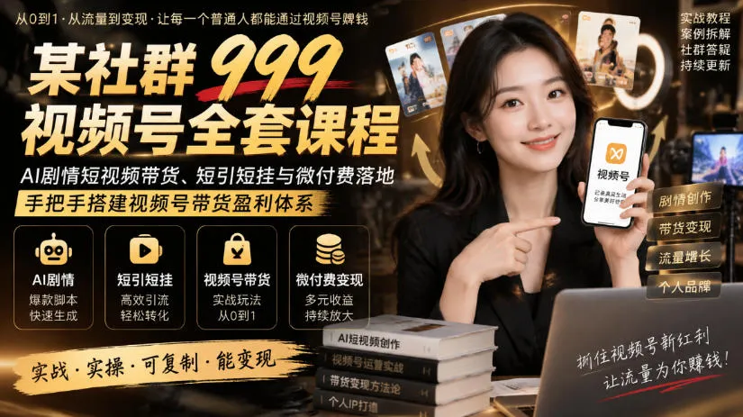 某社群999视频号全套课程，AI剧情短视频带货、短引短挂与微付费落地，手把手搭建视频号带货盈利体系-续财库