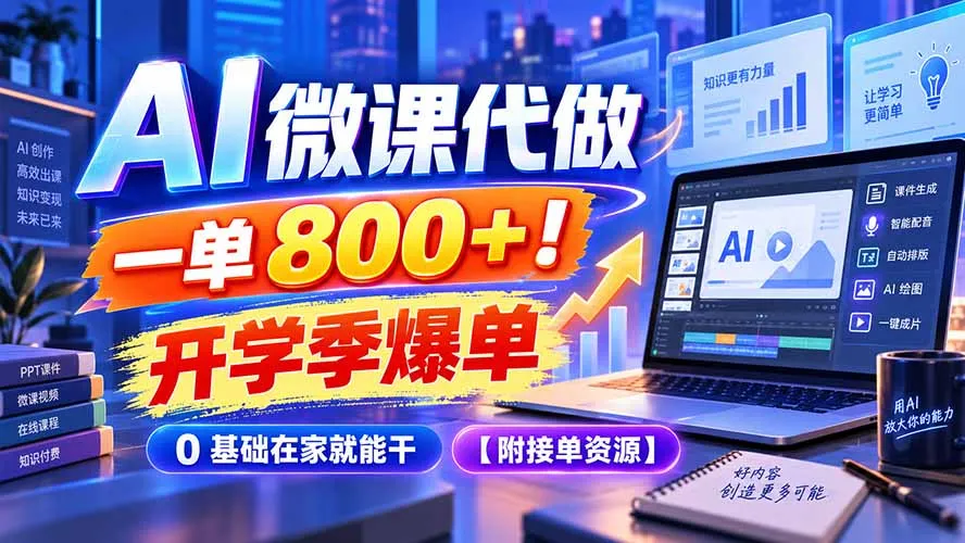 AI 微课代做,一单 800+!开学季爆单,0 基础在家就能干【附接单资源】-续财库