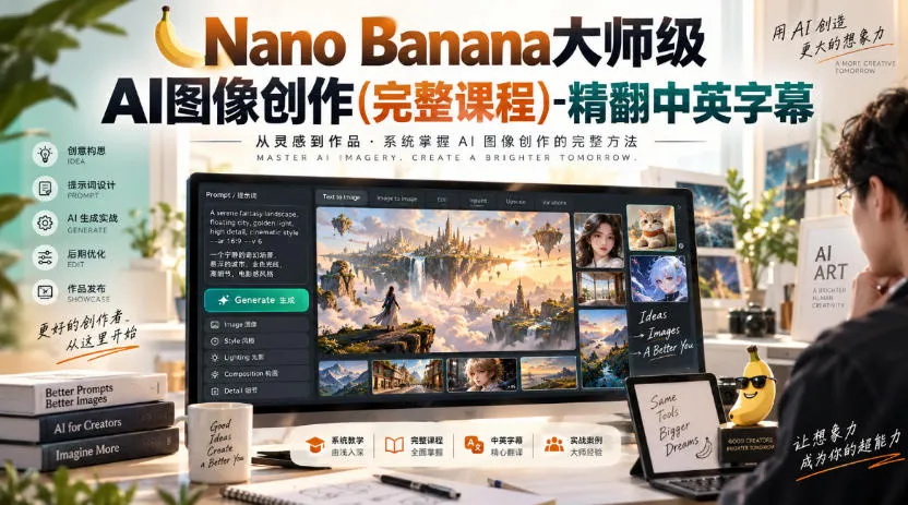 【无水印】Nano Banana大师级AI图像创作(完整课程)-精翻中英字幕-续财库