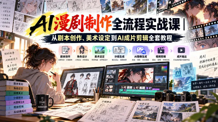 AI漫剧制作全流程实战课｜从剧本创作、美术设定到AI成片剪辑全套教程​-续财库
