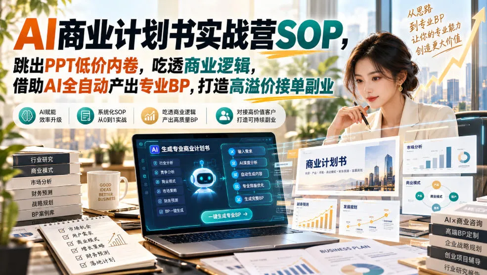 AI商业计划书实战营SOP，跳出PPT低价内卷，吃透商业逻辑，借助AI全自动产出专业BP，打造高溢价接单副业-续财库