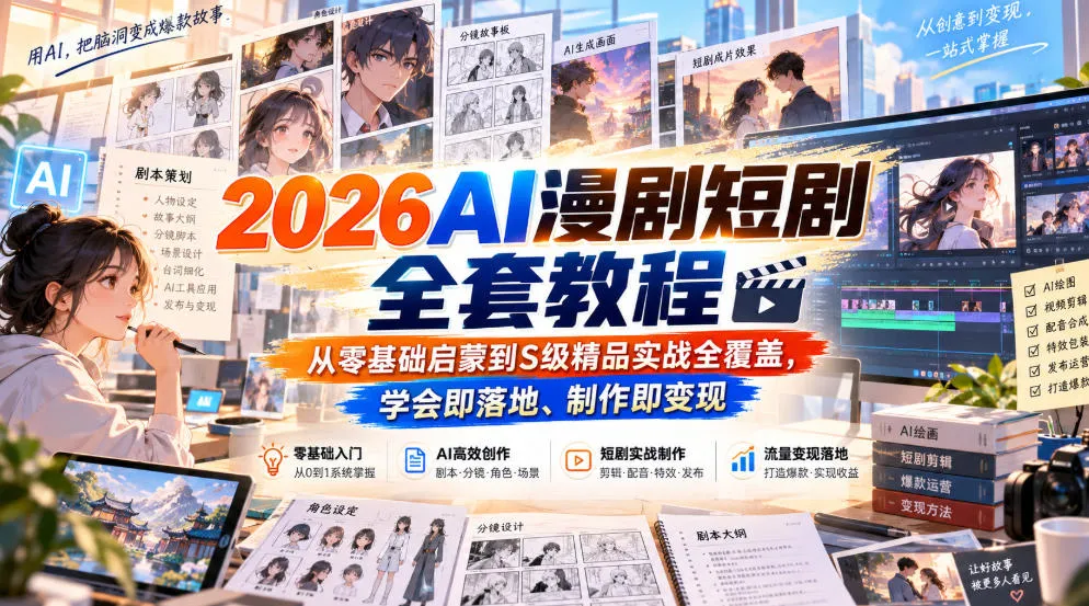 2026AI漫剧短剧全套教程，从零基础启蒙到S级精品实战全覆盖，学会即落地、制作即变现-续财库