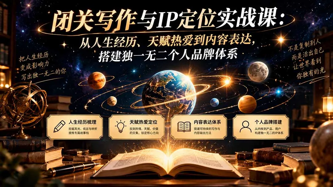 闭关写作与IP定位实战课：从人生经历、天赋热爱到内容表达，搭建独一无二个人品牌体系-续财库