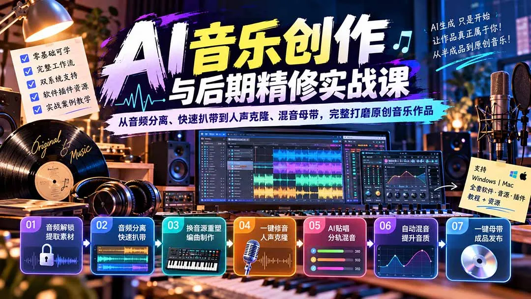 AI音乐创作与后期精修实战课:从音频分离、快速扒带到人声克隆、混音母带,完整打磨原创音乐作品-续财库