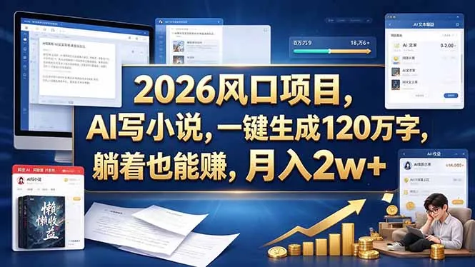 2026 风口项目,AI 写小说,一键生成 120 万字,躺着也能赚,月入 2w +-续财库