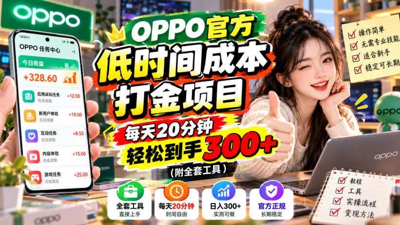 OPPO官方低时间成本打金项目，每天20分钟，轻松到手300+(附全套工具)【揭秘】-续财库