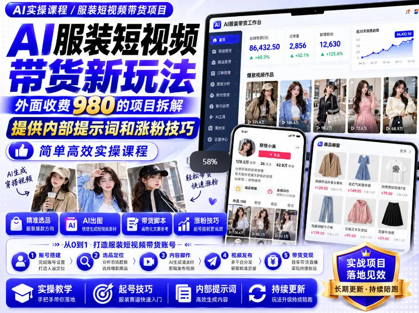 外面收费980AI快手带货系统课程,内部课程首次外放,操作简单高效,一分钟一条爆款视频-续财库