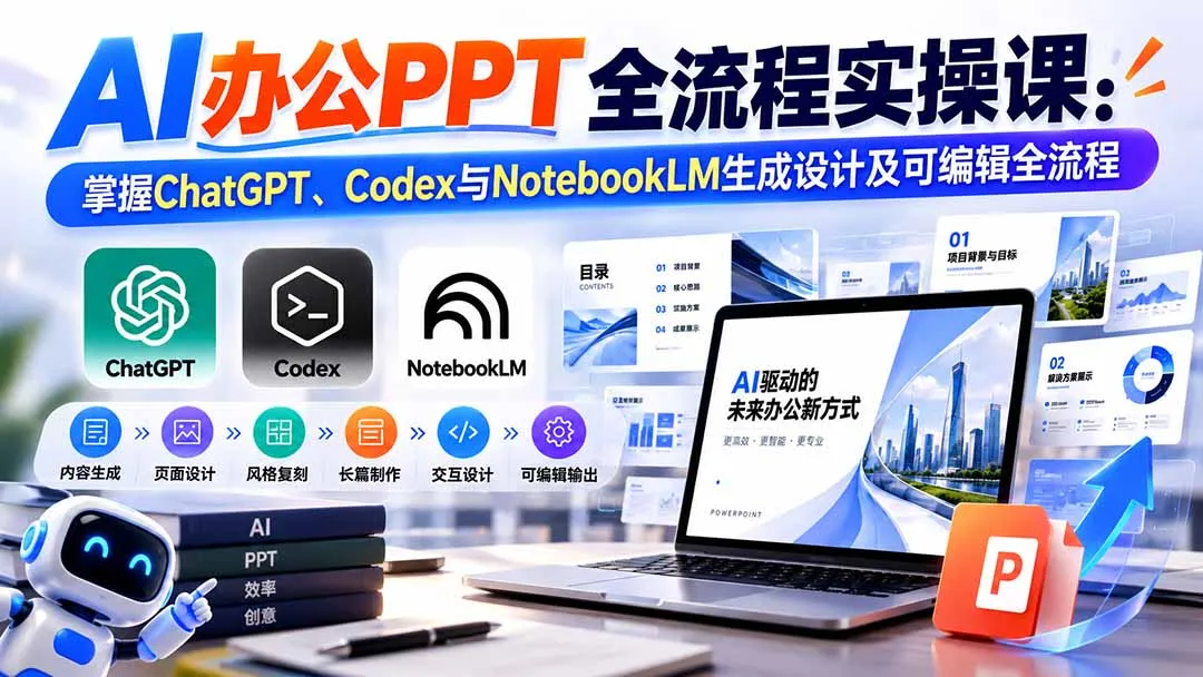 【无水印】AI办公PPT全流程实操课: 掌握ChatGPT、Codex与NotebookLM生成设计及可编辑全流程-续财库