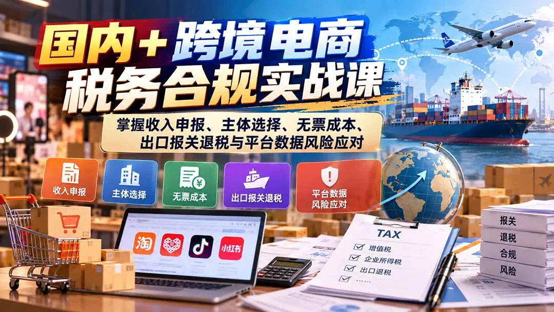 国内+跨境电商税务合规实战课：掌握收入申报、主体选择、无票成本、出口报关退税与平台数据风险应对-续财库