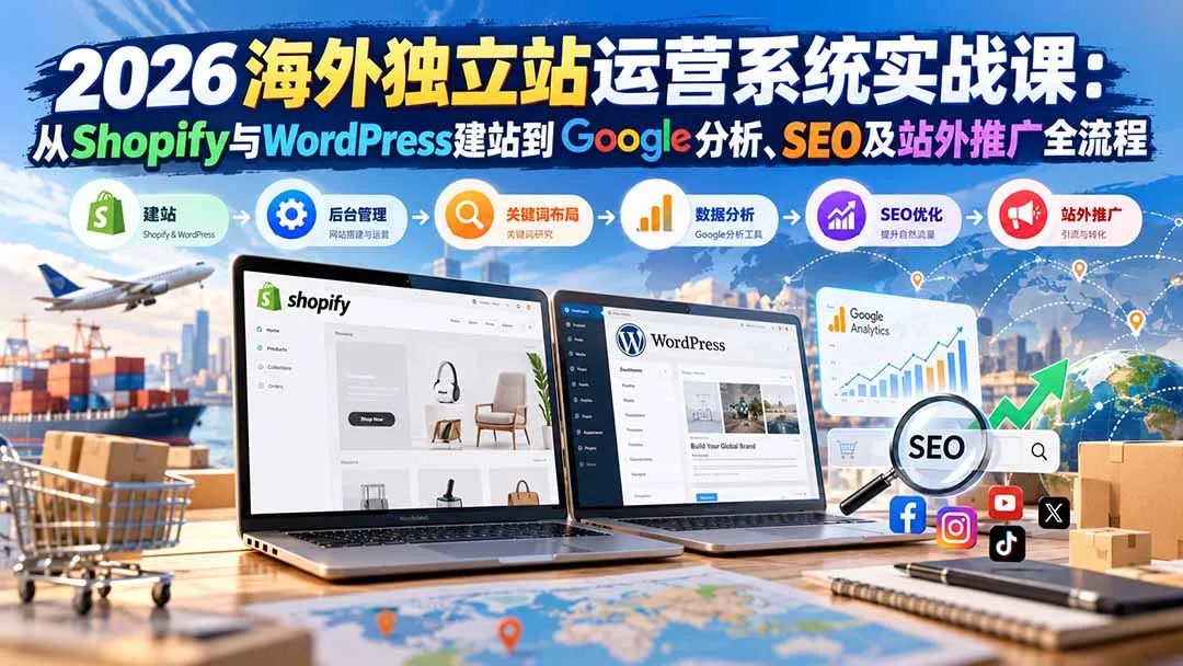 2026海外独立站运营系统实战课：从Shopify与WordPress建站到Google分析、SEO及站外推广全流程-续财库