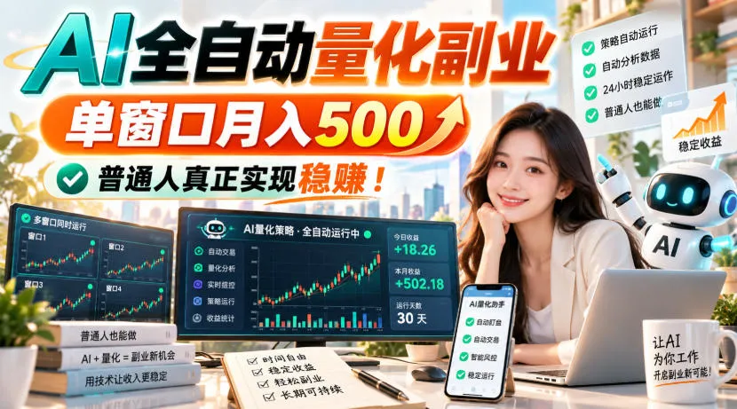 AI全自动量化副业，单窗口月入500，普通人真正实现稳賺！【揭秘】-续财库