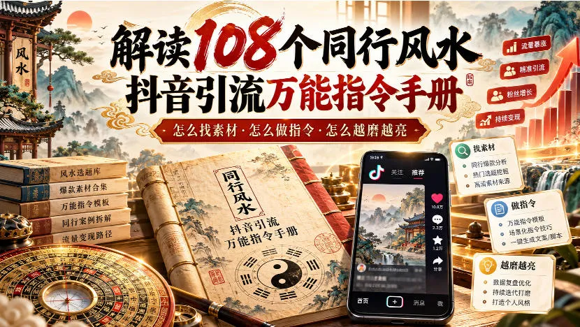 解读108个同行风水抖音引流万能指令手册,怎么找素材·怎么做指令·怎么越磨越亮【文档】-续财库