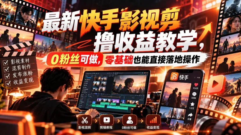 最新快手影视混剪撸收益教学,0粉丝可做,零基础也能直接落地操作-续财库