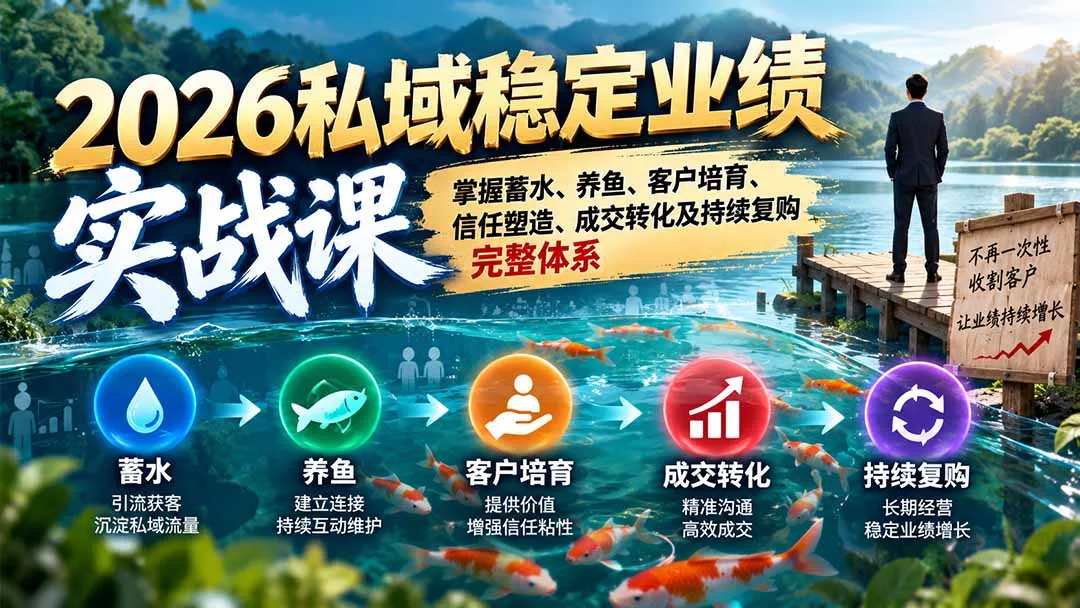 2026私域稳定业绩实战课：掌握蓄水、养鱼、客户培育、信任塑造、成交转化及持续复购完整体系-续财库
