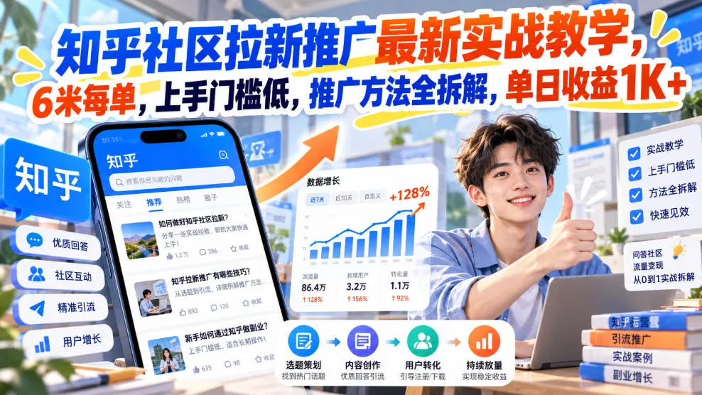 知乎社区拉新推广最新实战教学，6米每单，上手门槛低，推广方法全拆解，单日收益1K+！(更新0930)-续财库
