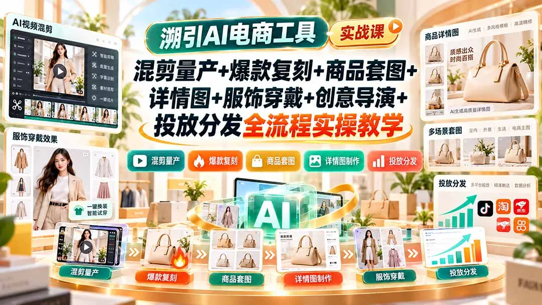 溯引AI电商工具实战课：混剪量产+爆款复刻+商品套图+详情图+服饰穿戴+创意导演+投放分发全流程实操教学-续财库