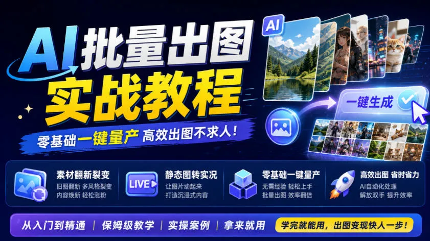 AI批量出图实战教程，素材翻新裂变，静态图转实况，零基础一键量产-续财库