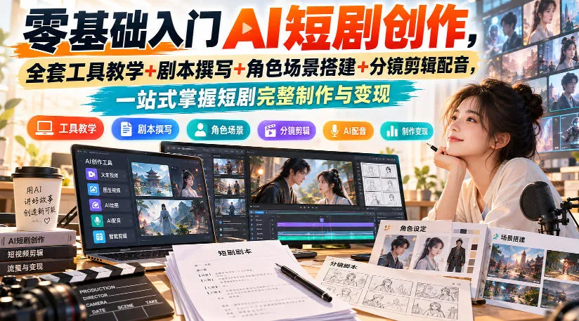 零基础入门AI短剧创作，全套工具教学+剧本撰写+角色场景搭建+分镜剪辑配音，一站式掌握短剧完整制作与变现-续财库