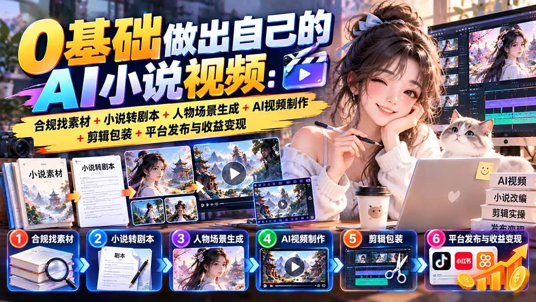 0基础做出自己的AI小说视频:合规找素材+小说转剧本+人物场景生成+AI视频制作+剪辑包装+平台发布与收益变现-续财库