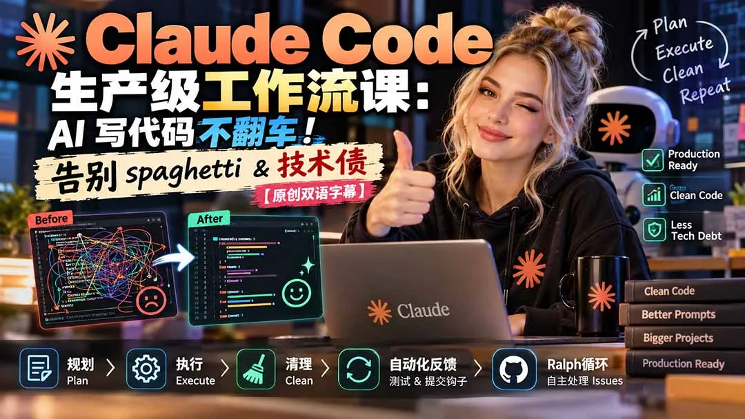 Claude Code 生产级工作流课：AI 写代码不翻车！告别 spaghetti & 技术债【原创双语字幕】-续财库