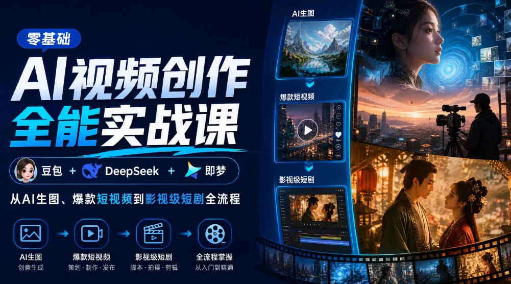 零基础AI视频创作全能实战课｜豆包+DeepSeek+即梦，从AI生图、爆款短视频到影视级短剧全流程-续财库