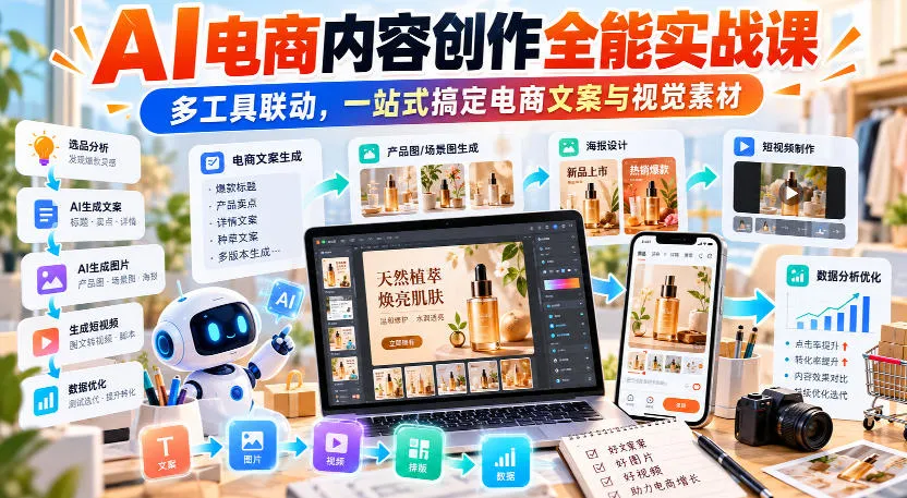 【无水印】AI电商内容创作全能实战课｜多工具联动，一站式搞定电商文案与视觉素材-续财库