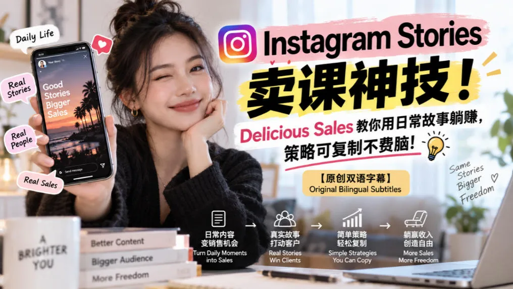 Instagram Stories卖课神技！Delicious Sales教你用日常故事躺賺，策略可复制不费脑！【原创双语字幕】-续财库