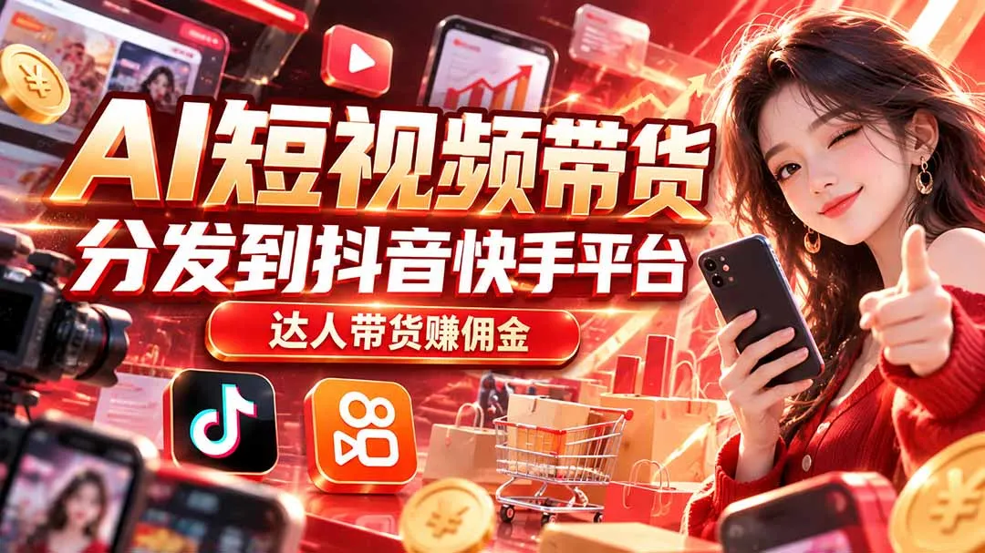 【AI短视频带货】分发到抖音快手平台，达人带货赚佣金-续财库
