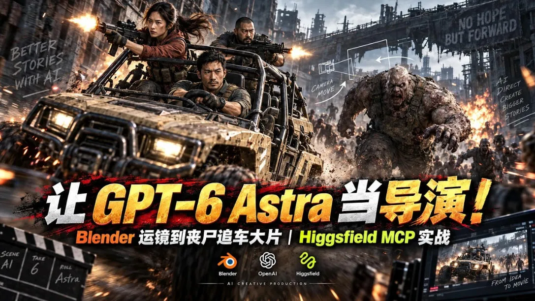 让GPT-6 Astra当导演!Blender运镜到丧尸追车大片|Higgsfield MCP实战-续财库
