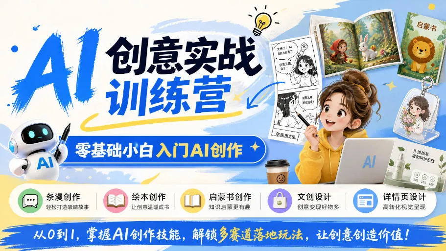 AI创意实战训练营,零基础小白入门AI创作,解锁条漫、绘本、启蒙书、文创、详情页多赛道落地玩法-续财库